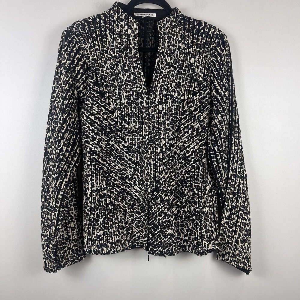 Alexandra Rosati Cheetah Leopard Print Zip Front Jacket Mesh‎ Cutout Black Sz 14